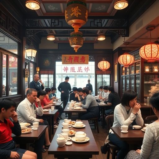 广州茶肆内的热闹场景
