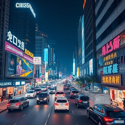 广州夜景繁华街头