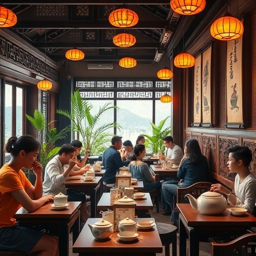 广州茶文化场景：传统茶肆内品茶的人们