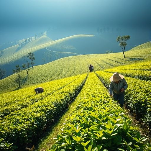 中国茶园采茶场景