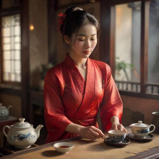 老板娘熟练地泡茶，茶香弥漫