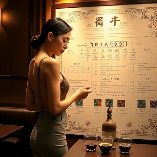 一位顾客在广州喝茶工作室内认真研究设计精美的茶单