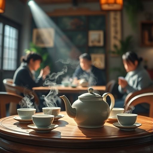 茶肆顾客品茶场景