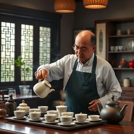 茶艺师在广州品茶工作室泡茶