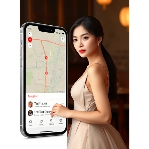 手机应用界面显示广州地区的喝茶工作室分布及用户评价