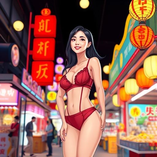 夜市摊位人声鼎沸，美食香气扑鼻