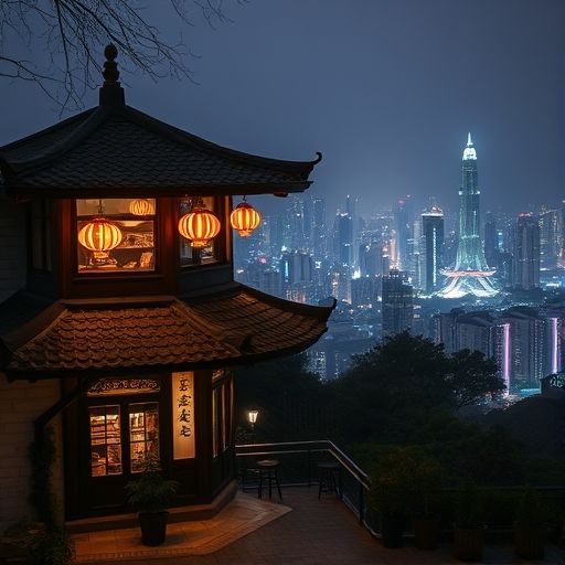 深圳福田喝茶会所夜景与城市天际线