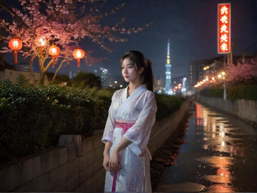 从高处俯瞰广州的璀璨夜景，高楼大厦的灯光交织成一片光海，霓虹灯闪烁着，仿佛置身于赛博朋克电影中的未来都市。广角镜头捕捉了城市的广阔和活力，暗示着这座城市夜晚的无限可能和隐秘的精彩。