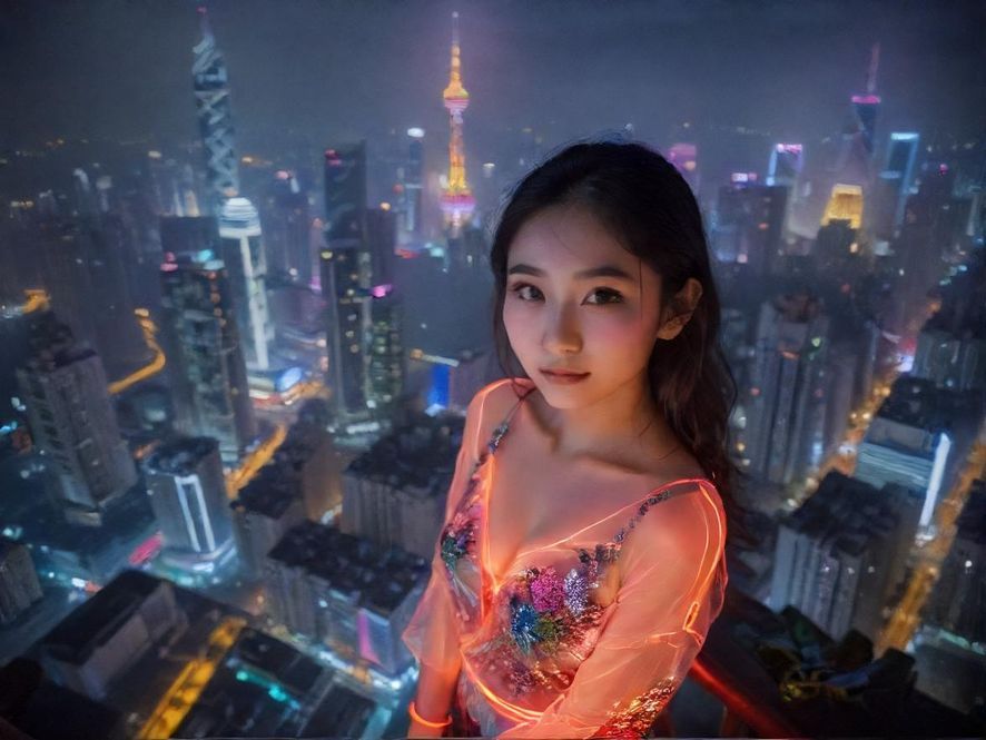 广州都市夜景，霓虹闪烁，车水马龙，展现了这座城市的繁华与活力，也暗示了其夜生活的丰富多彩。