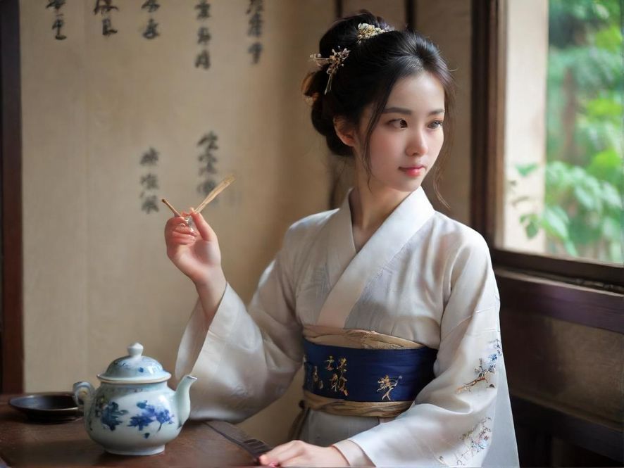 温馨包间内的精致茶具特写