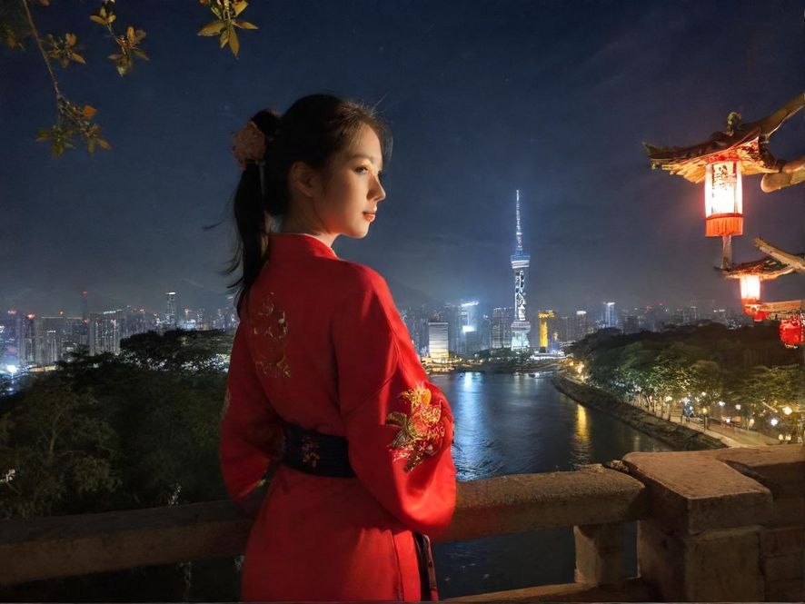 深圳夜场会所俯瞰城市霓虹夜景