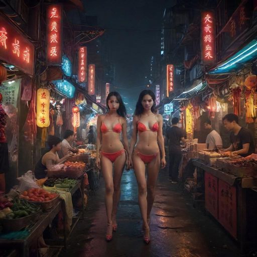 夜晚的城市街道，灯光闪烁，行人匆匆，充满探索的氛围