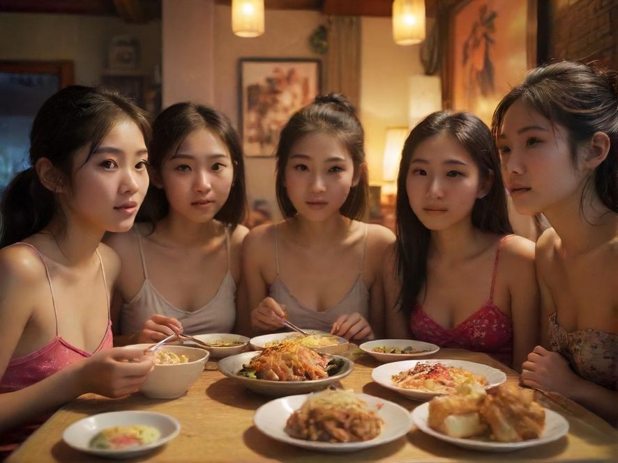 广州街头美食休闲聚会场景