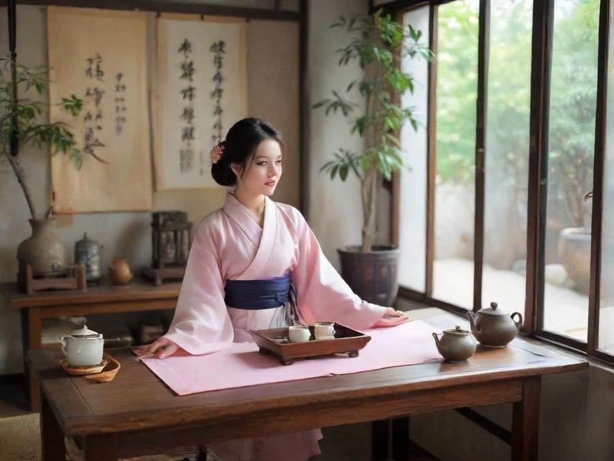 深圳宝安品茶工作室中，一位优雅女性正在专注泡茶，画面充满艺术感