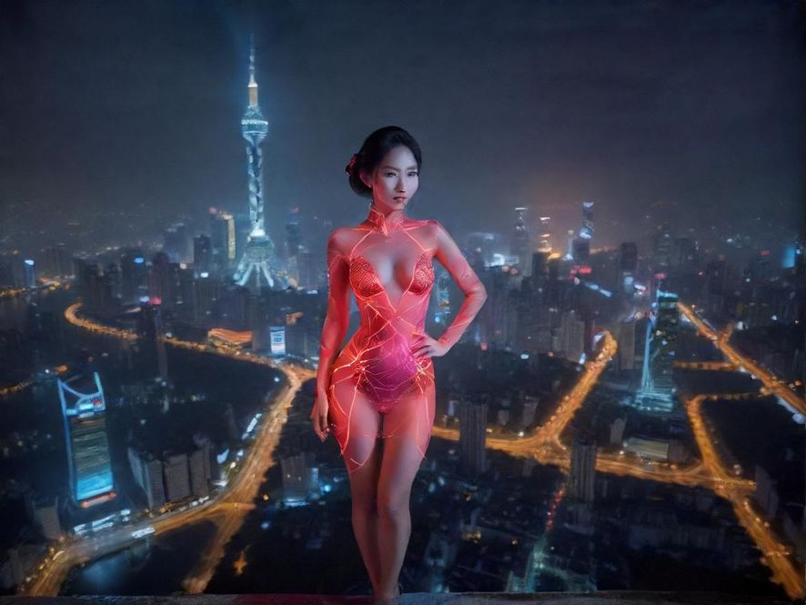 广州夜景下使用手机导航寻找休闲场所