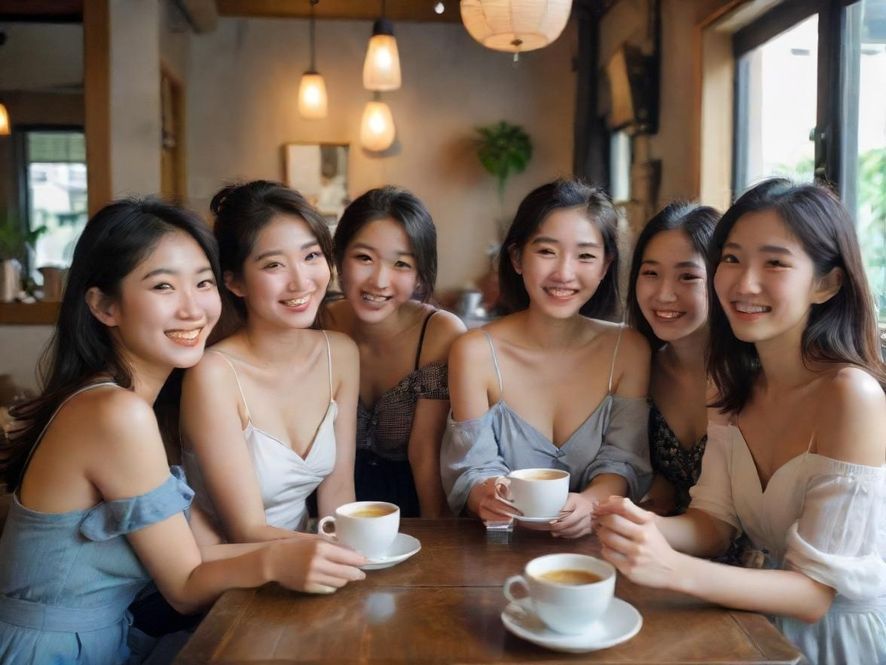 一群气质优雅的成熟女性在咖啡馆里轻松愉快地交流