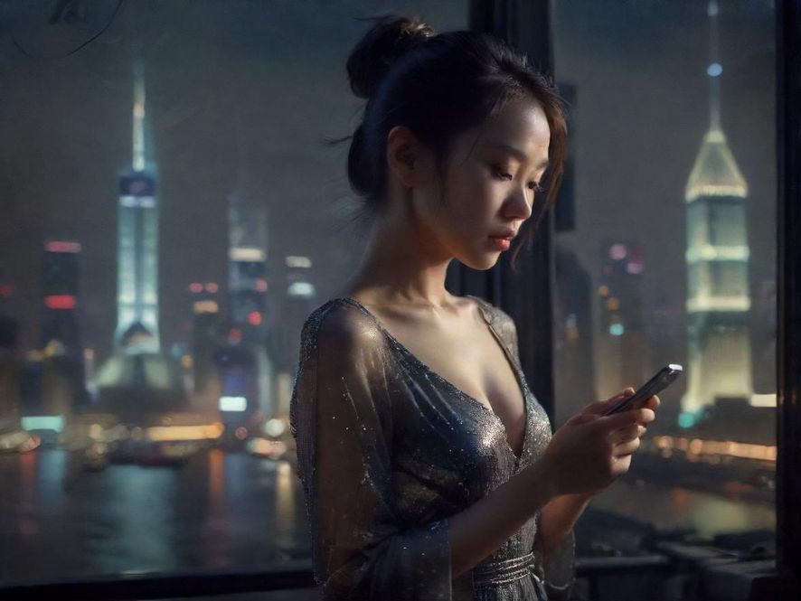 小心翼翼地查看手机屏幕上的信息