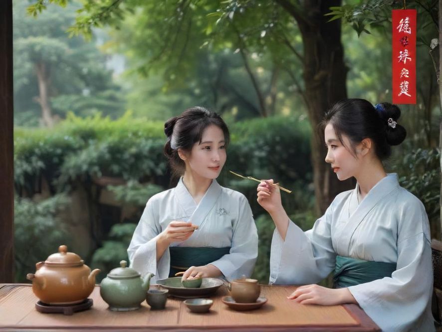 广州喝茶妹子茶艺表演场景