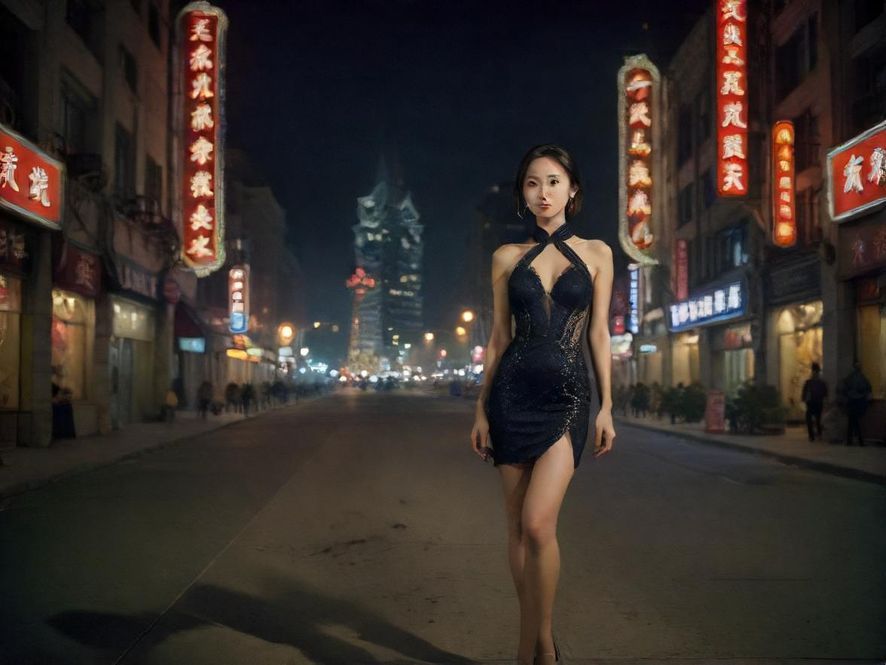哈尔滨夜色下的街景