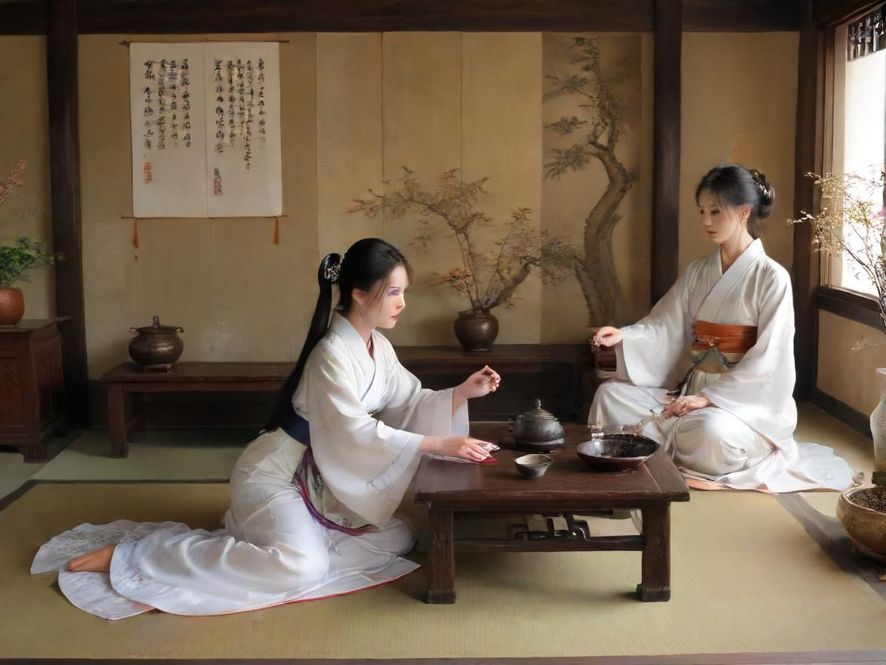 一个充满暖色调的茶馆室内，暗示休闲放松