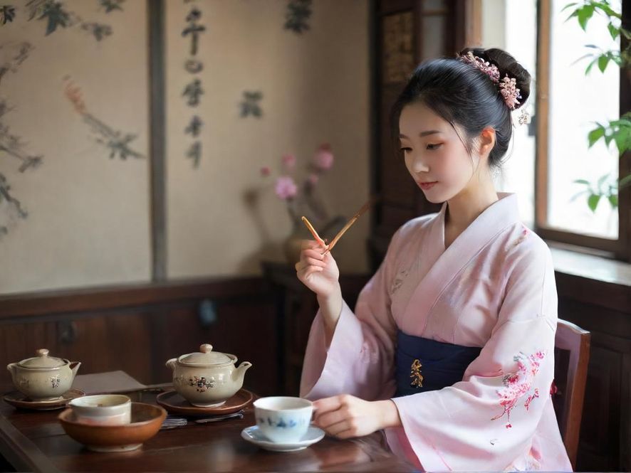 几位气质出众的都市女性在雅致的茶室中进行私密交流