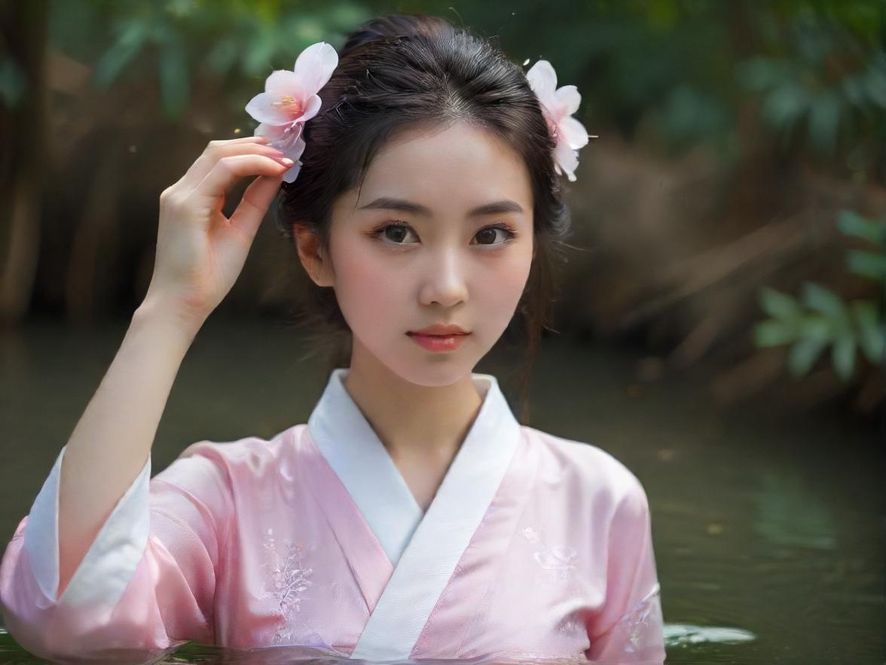 一位面容恬静的女性，享受着水疗带来的放松与舒适，光线柔和，氛围宁静。