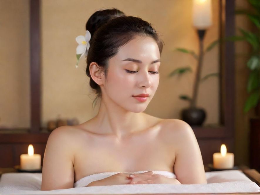 顾客享受足底按摩,特写镜头,温馨灯光,养生SPA房间