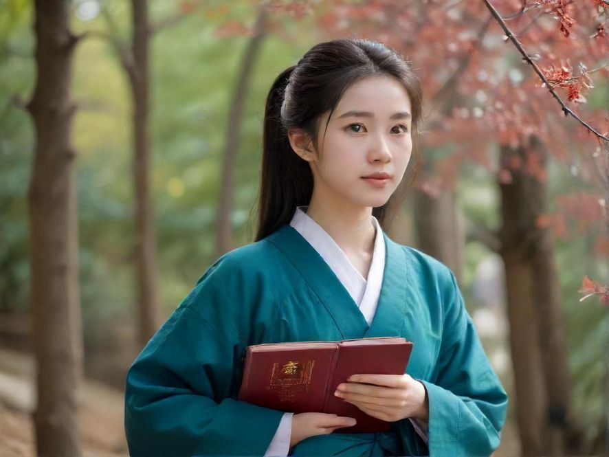 一位面带甜美笑容的广州大学生女孩，背景是繁华的城市街道